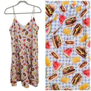 Retrolicious Blue Checkered Food Print Dress